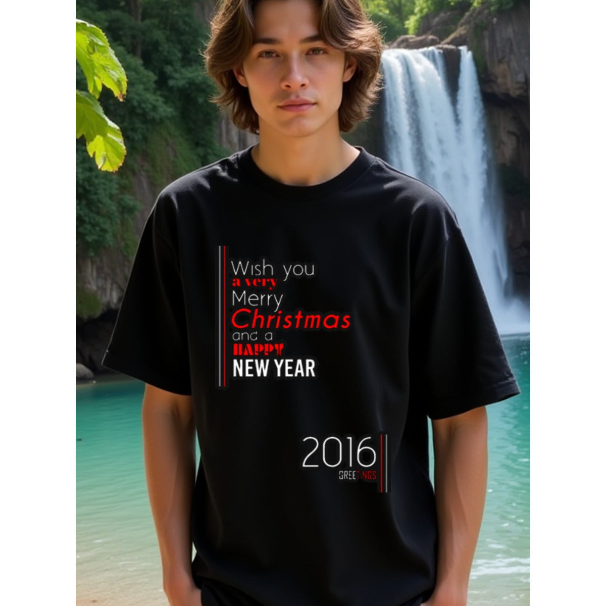 natee local warehouse clearance 2016 Merry Christmas & Happy New Year Greetings T-shirt, 男t