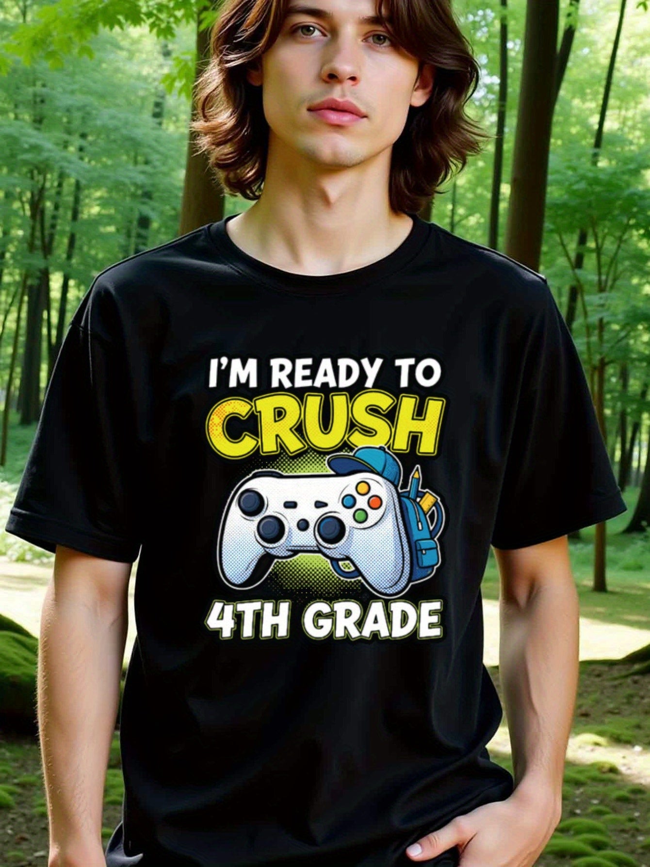 natee local warehouse clearance Back-to-school Gamer: Crush 4th Grade T-shirt, man's T-Shirt,100% Cotton Fabric,Crew Neck,Short Sleeve,Regular Fit,All-Season Casual Wear,180gsm-Ideal for All Saints' Day Thanksgiving Day, 男t