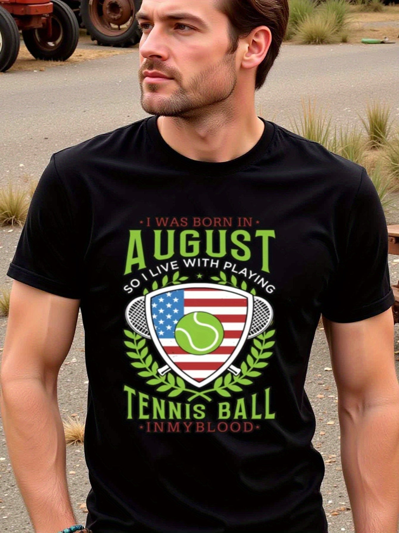 natee local warehouse clearance August Tennis Enthusiast: Born to Play with Passion!, man's T-Shirt,100% Cotton Fabric,Crew Neck,Short Sleeve,Regular Fit,All-Season Casual Wear,180gsm-Ideal For Summer Holiday Gift, 男t