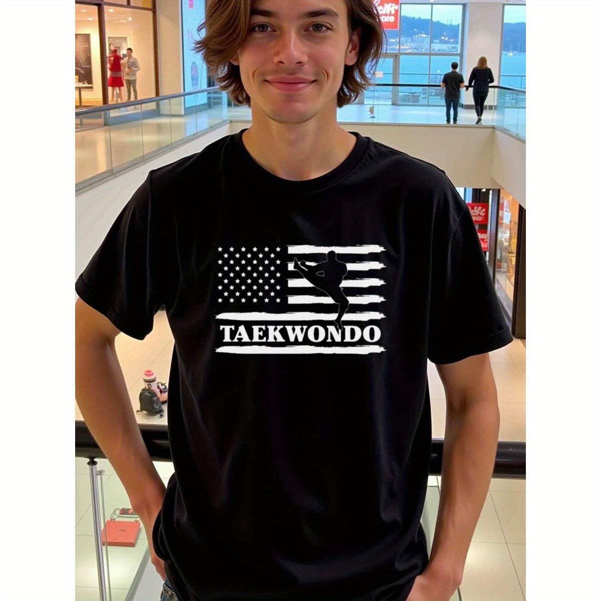 natee local warehouse clearance American Taekwondo Flag T-shirt - Martial Arts Pride,
