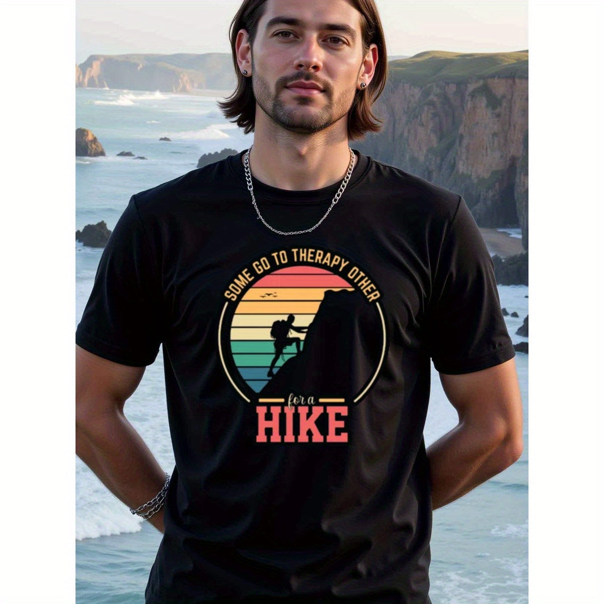natee local warehouse clearance Adventure Therapy: Hiking T-shirt for Outdoor Enthusiasts, man's T-Shirt,100% Cotton Fabric,Crew Neck,Short Sleeve,Regular Fit,All-Season Casual Wear,180gsm-Ideal for Valentines Christian festival Thanksgiving Day, 男t