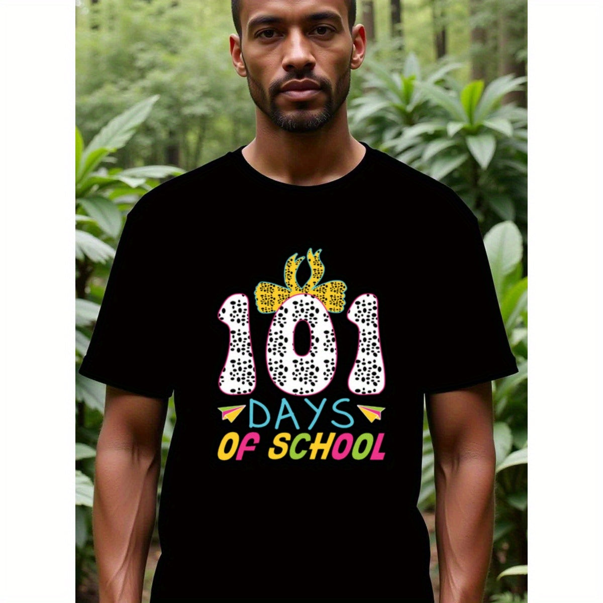 natee local warehouse clearance 101 Days of School Dalmatian Print T-shirt, man's T-Shirt,100% Cotton Fabric,Crew Neck,Short Sleeve,Regular Fit,All-Season Casual Wear,180gsm-Ideal for Valentines Christian festival Thanksgiving Day, 男t