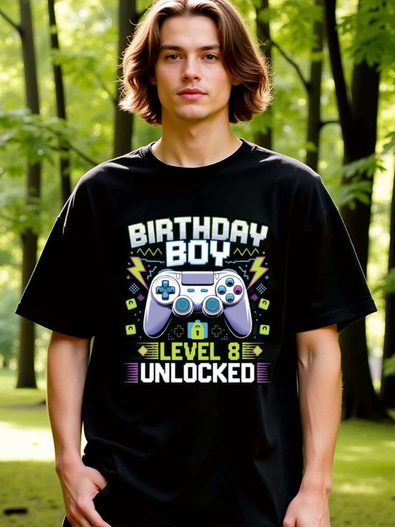 natee local warehouse clearance 8th Birthday Boy Gamer T-shirt: Level 8 Unlocked, 男t