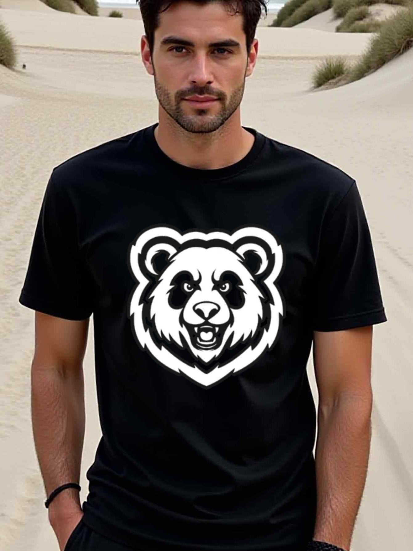 natee local warehouse clearance Angry Panda Graphic Tee - Bold and Unique Design, man's T-Shirt,100% Cotton Fabric,Crew Neck,Short Sleeve,Regular Fit,All-Season Casual Wear,180gsm-Ideal for All Saints' Day Thanksgiving Day, 男t