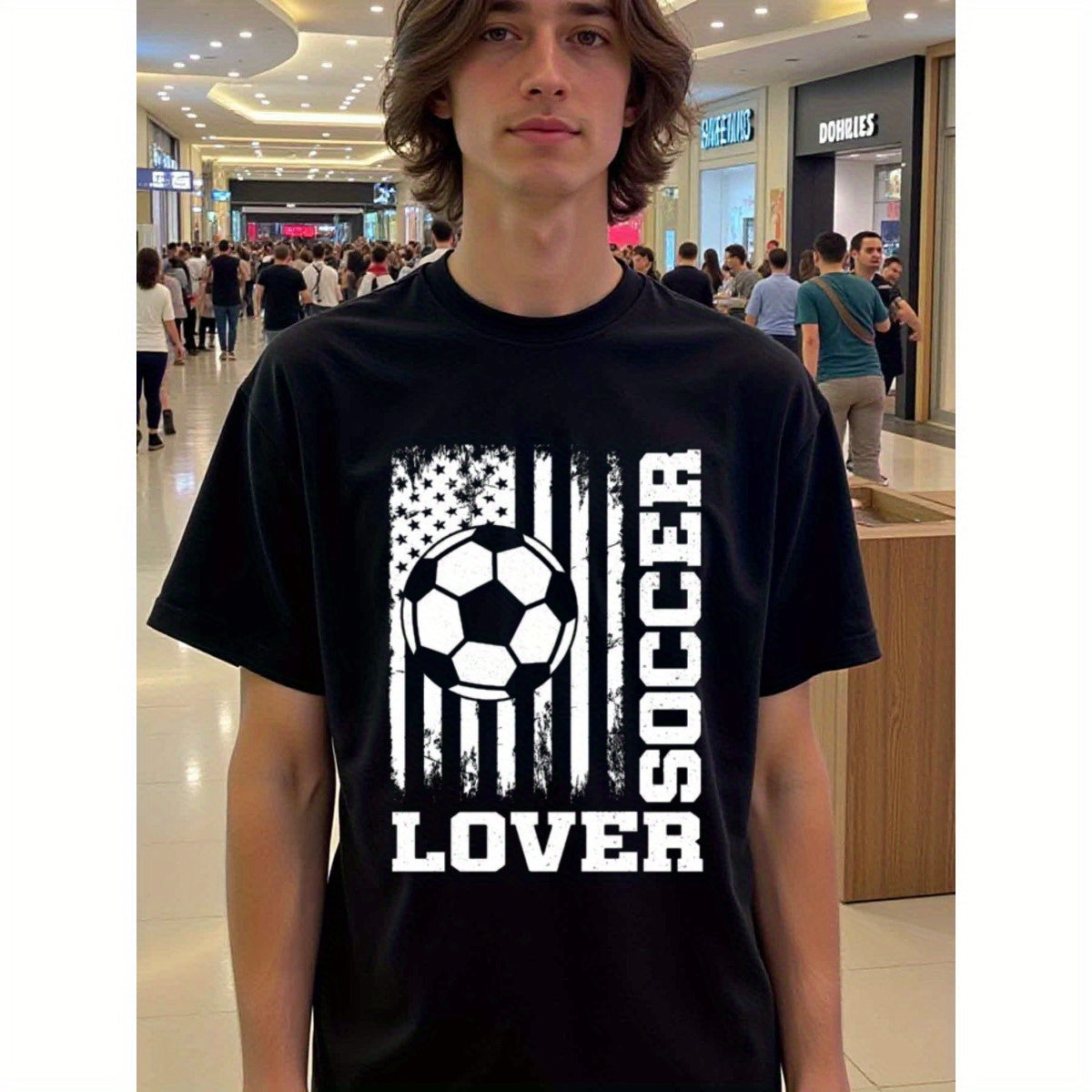 natee local warehouse clearance American Flag Soccer Lover T-shirt, 100% Cotton Fabric,Crew Neck,Regular Fit,Weekend Casual Wear,180gsm Family Friends Christian festival Thanksgiving Day,
