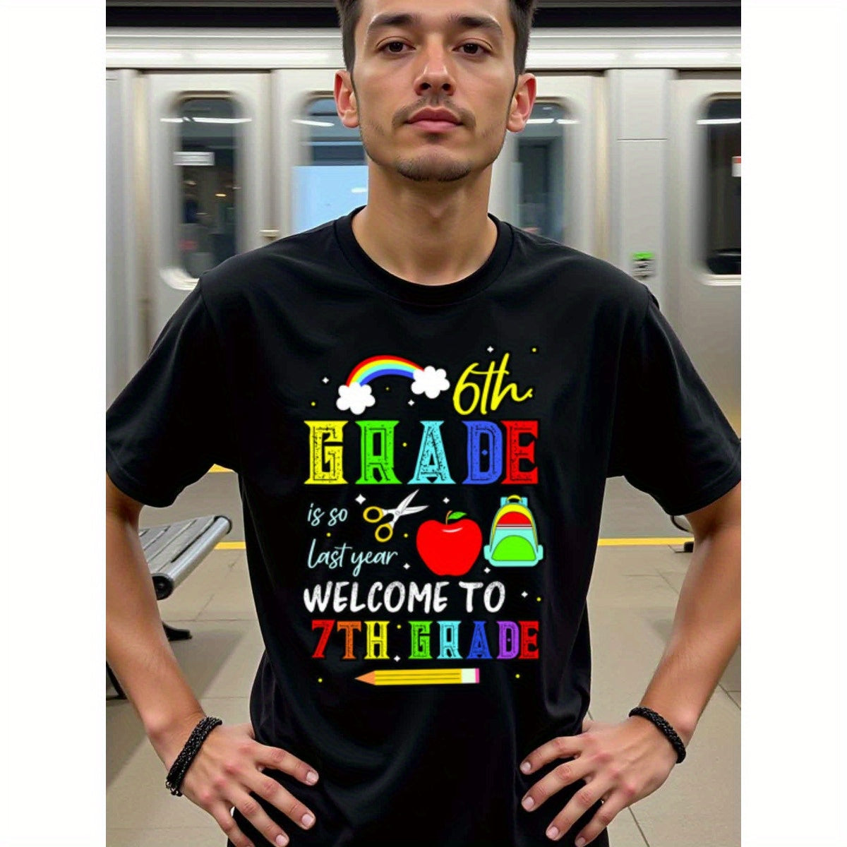 natee local warehouse clearance Back to School: 6th Grade Farewell, 7th Grade Welcome T-shirt, 100% Cotton Fabric,Crew Neck,Regular Fit,Weekend Casual Wear,180gsm Family Friends Christian festival Thanksgiving Day, 男t