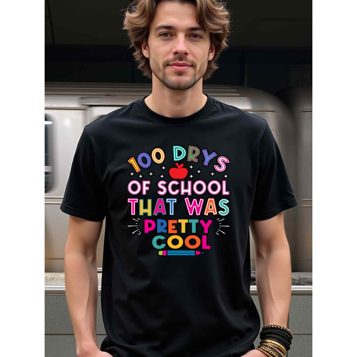 natee local warehouse clearance 100 Days of School: That Was Pretty Cool, man's T-Shirt,100% Cotton Fabric,Crew Neck,Short Sleeve,Regular Fit,All-Season Casual Wear,180gsm-Ideal for Valentines Christian festival Thanksgiving Day, 男t