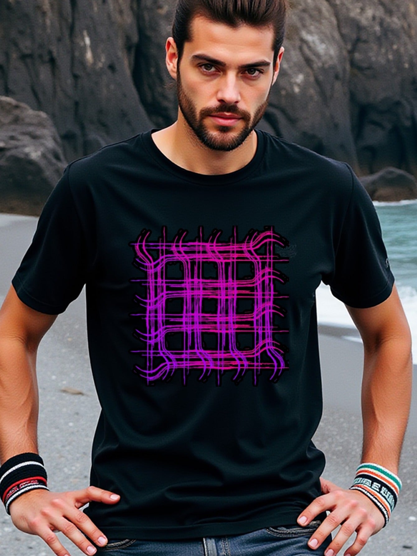 natee local warehouse clearance Abstract Purple Lines Graphic Tee - Modern Art Design, man's T-Shirt,100% Cotton Fabric,Crew Neck,Short Sleeve,Regular Fit,All-Season Casual Wear,180gsm-Ideal for Valentines Christian festival Thanksgiving Day, 男t
