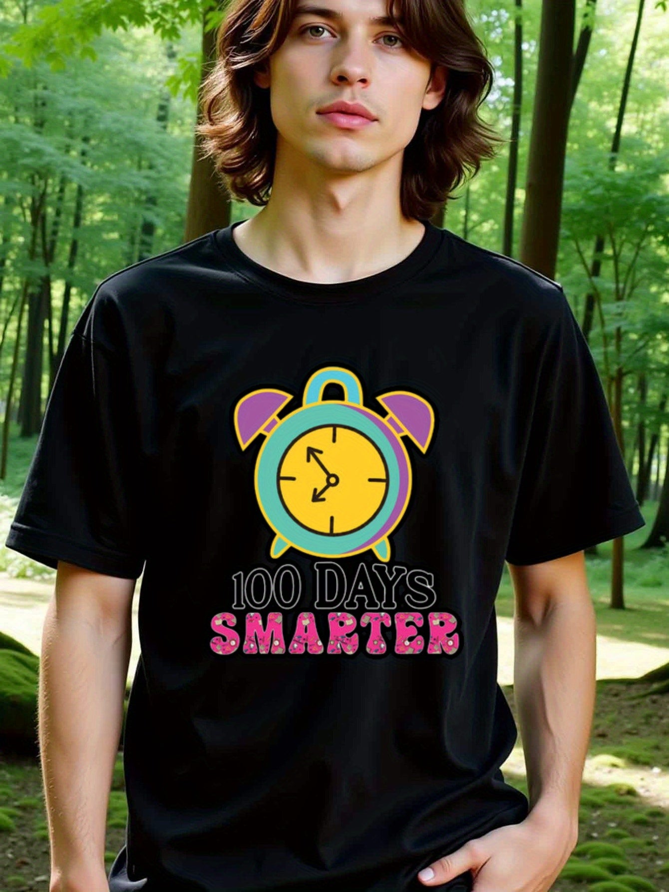 natee local warehouse clearance 100 Days Smarter: Celebrate Learning with a Fun T-shirt!, man's T-Shirt,100% Cotton Fabric,Crew Neck,Short Sleeve,Regular Fit,All-Season Casual Wear,180gsm-Ideal For Summer Holiday Gift, 男t